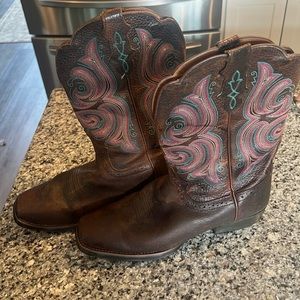 Justin’s Cowboy Boots. Mens size 11 with blue and pink details.